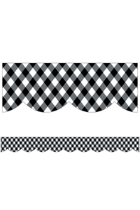 Woodland Whimsy Black & White Gingham Scalloped Bulletin Board Borders