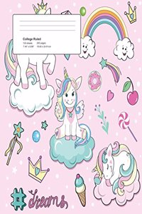 Unicorn Dreams Composition College Ruled Book (7.44 x 9.69) 200 pages V17