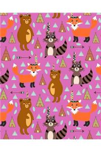 Journal Notebook Cute Tribal Raccoons, Foxes, and Bears Pattern 3