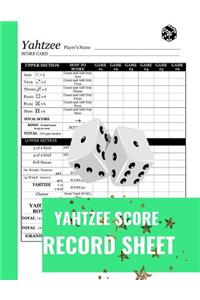 Yahtzee Score Record Sheet