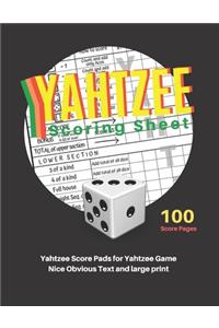 Yahtzee Scoring Sheet
