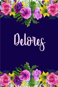 Delores: Personalized Name Pink Floral Design Matte Soft Cover Notebook Journal to Write In. 120 Blank Lined Pages