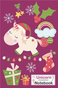 Unicorn Composition Notebook: Pink Christmas Themed Unicorn Xmas Notebook Journal Diary