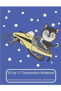 8.5 by 11 Composition Notebook: Adorable Winter Siberian Husky Puppy Dog Riding A Snowmobile