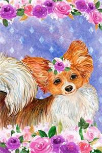 Bullet Journal Notebook for Dog Lovers Papillon in Flowers 1