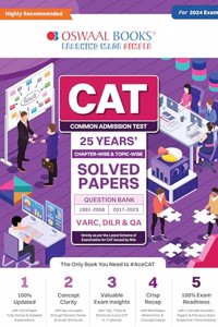 Oswaal CAT 25 Years Chapter-Wise & Topic-Wise Solved Papers Hardcover Book (VARC, DILR & QA) (1991-2008 & 2017-2023) For 2024 Exam