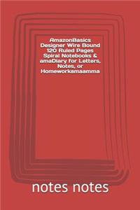 Designer Wire Bound 120 Ruled Pages Spiral Notebooks & Diary for Letters, Notes, or Homework