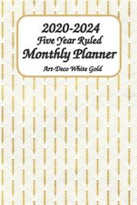 2020-2024 Five Year Ruled Monthly Planner Art-Deco White Gold