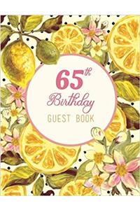 65th Birthday Pink Yellow Lemon Flowers Watercolor Design Guest Book (Extra Large)