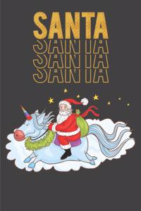 Santa: Christmas Blank Journal, Santa Riding A Unicorn Writing Notebook, Christmas Notebook, Novelty Gift Notebook, 6x9 Notebook, 110 Pages, Black Cover