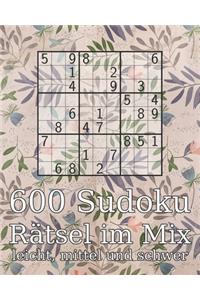 600 Sudoku Rätsel im Mix leicht, mittel und schwer