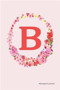 Monogram Journal - Initial B (Pink Flower)