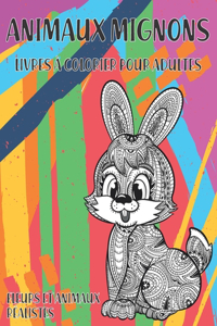 Livres à colorier pour adultes - Fleurs et animaux réalistes - Animaux mignons