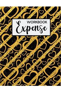 Expense Workbook: A Monthly Expense Tracker & Personal Finance Journal (Gold Strips & Hearts Design)