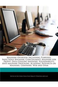 Malware Overview Including Purposes, Infectious Malware, Concealment, Malware for Profit, Data-Stealing Malware, Vulnerability, Anti-Malware Programs, Academic Research on Malware, Grayware, Web and Spam