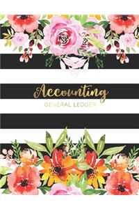 Accounting General Ledger: Flower Watecolor Cover - Financial Accounting Ledger for Small Business or Personal, Log, Track Entry Credit, And Debit - 6 Column Account Record Bo