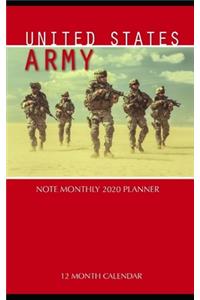 United States Army Note Monthly 2020 Planner 12 Month Calendar