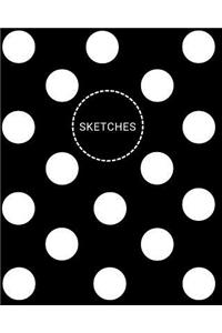 Sketches: Classic Large Blank Notebook for Drawing Doodling and Sketching Black with White Polka Dots