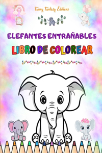 Elefantes entrañables Libro de colorear para niños Simpáticas escenas de adorables elefantes y sus amigos