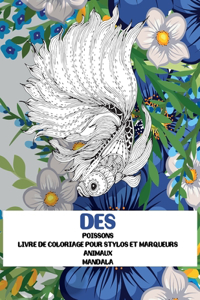 Livre de coloriage pour stylos et marqueurs - Mandala - Animaux - Des poissons