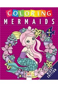 Coloring mermaids - 2 books in 1 - Night edition: Coloring Book For Children - 50 Drawings