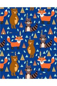 Journal Notebook Cute Tribal Raccoons, Foxes, and Bears Pattern 4