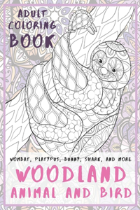 Woodland Animal and Bird - Adult Coloring Book - Wombat, Platypus, Bunny, Shark, and more