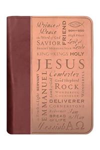 Duo-Tone Names of Jesus Brown/Tan Med Book and Bible Cover