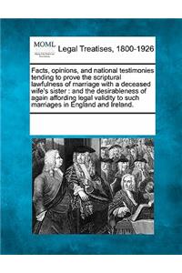 Facts, Opinions, and National Testimonies Tending to Prove the Scriptural Lawfulness of Marriage with a Deceased Wife's Sister
