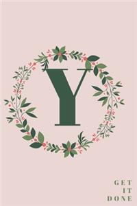 Monogram Initial Letter Y Notebook with Rose Pink Floral Journal for Women, Girls Birthday Gift and School