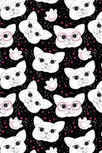 Journal Notebook For Cat Lovers White Cats Faces and Paws 2