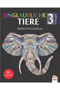 Unglaubliche Tiere 3 - Nachtausgabe: Malbuch für Erwachsene - 25 Abbildungen von Tieren (Mandalas) in farbe - Band 3