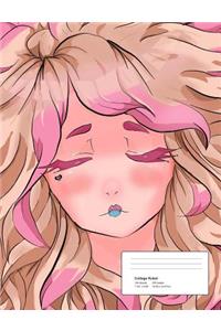 Cute Pink Anime Girl College Ruled Composition Books / Notebooks