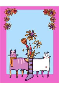 My Big Fat Journal Notebook For Cat Lovers Funny Cats Pattern In Socks With Flowers 3