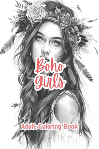 Boho Girls Adult Coloring Book Grayscale Images By TaylorStonelyArt