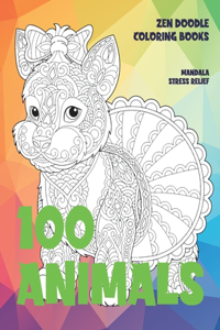 Zen Doodle Coloring Books - 100 Animals - Mandala Stress Relief
