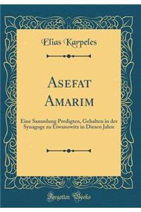 Asefat Amarim: Eine Sammlung Predigten, Gehalten in Der Synagoge Zu Eiwanowitz in Diesen Jahre (Classic Reprint)