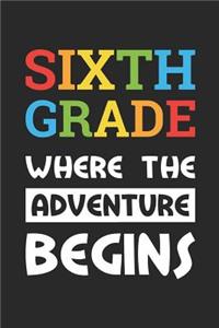 Back to School Notebook 'Sixth Grade Where The Adventure Begins' - Back To School Gift - 6th Grade Writing Journal