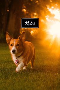 Pembroke Welsh Corgis Dog Pup Puppy Doggie Notebook Bullet Journal Diary Composition Book Notepad - Meadow at Sunset