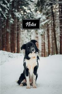 Border Collie Dog Pup Puppy Doggie Notebook Bullet Journal Diary Composition Book Notepad - Snowy Forest