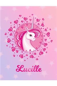 Lucille: Lucille Magical Unicorn Horse Large Blank Pre-K Primary Draw & Write Storybook Paper - Personalized Letter L Initial Custom First Name Cover - Story