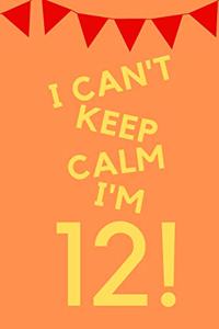 I Can't Keep Calm I'm 12!: Orange Yellow Balloons - Twelve 12 Yr Old Girl Journal Ideas Notebook - Gift Idea for 12th Happy Birthday Present Note Book Preteen Tween Basket Chr