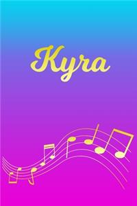 Kyra: Sheet Music Note Manuscript Notebook Paper - Pink Blue Gold Personalized Letter K Initial Custom First Name Cover - Musician Composer Instrument Com