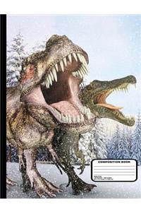 Winter Dinosaurs in Snow Composition Notebook Wide Ruled 200 Pages / 100 Sheets, 9-3/4