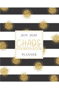 Chaos Coordinator: Fun 18-Month Weekly and Monthly Planner/Calendar July 2019-Dec 2020 Black and White Stripe with Gold Polka Dots