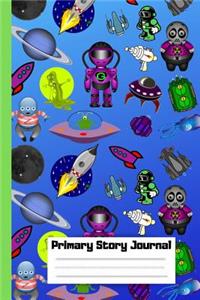 Primary Story Journal: 6x9 Martians Space Aliens rockets of the Galaxy with a Dotted Midline and Picture Space for Grades Pre K, TK K-2 School Exercise Book 100 Story Page