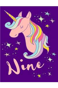 Magical Unicorn 9th Birthday Lined Notebook