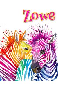 Zowe: Rainbow Zebras, Personalized Journal, Diary, Notebook, 105 Lined Pages, Christmas, Birthday, Friendship Gifts for Girls, Teens and Women, Book Size 8 1/2 X 11