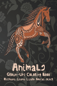 Animals - Grown-Ups Coloring Book - Elephant, Llama, Lizard, Bobcat, other
