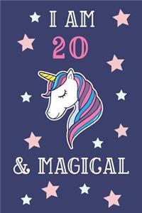 I Am 20 And Magical: Unicorn 20th Birthday Gift Journal / Notebook / Present (6 x 9 - 110 Blank Lined Pages)